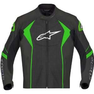   Perforated Leather Motorcycle Racing Jacket Black/Green: Automotive
