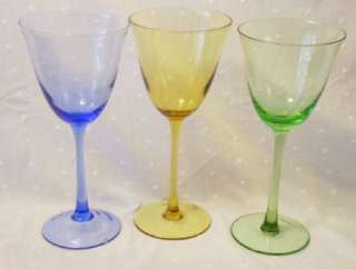 Circleware Blue Green Amber Tall Stem Footed Wine Glasses Goblets Set 