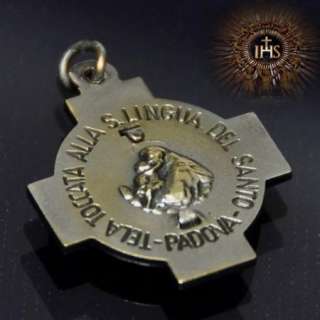 St Anthony Tongue Relic Reliquary Medal Vtg Saint AR9  
