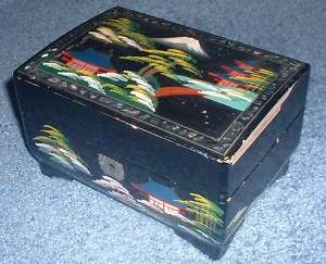 Vintage Antique WOOD JAPANESE FIGI jewelry box abalone  