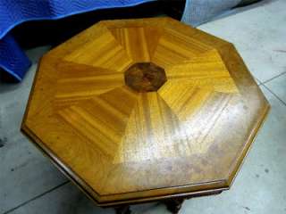 VICTORIAN, OCTAGON, HAND CARVED, SOLID WOOD, OCCASIONAL TABLE  