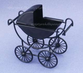 Miniature Dollhouse Black Metal Baby Carriage New  