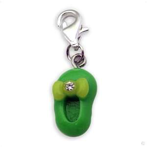 Beggar Charms pendant Baby shoe green and strass #8937, bracelet Charm 