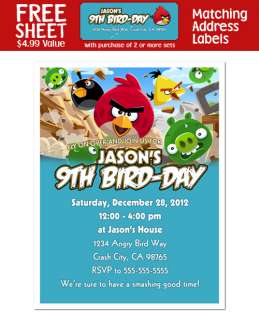 ANGRY BIRDS Birthday Party Personalized INVITATIONS  