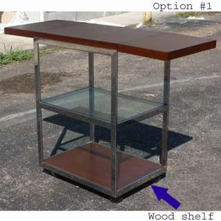 Vintage Drop Leaf Stainless Wood Glass Bar Table Cart  