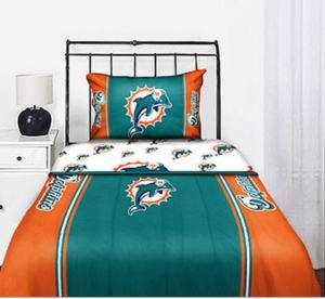 Miami Dolphins NFL QUEEN Comforter & Sheets 5PC Bedding  