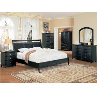 5Pc Contemporary Modern Black King Panel Bed Bedroom Set Furniture NEW