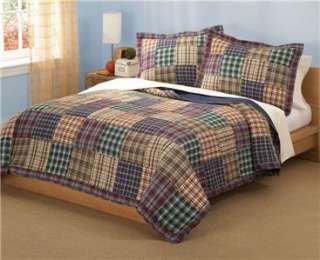 Bradley Full Queen Quilt + 2 Pillow Shams Plaid Lodge Red Green Blue 