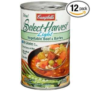Campbells Select Harvest Light Vegetable Beef & Barley Soup, 18.6 