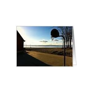 Basketball Hoop near a Winter Beach Card
