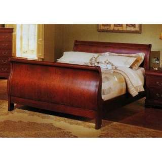  Louis Phillipe XIV Cherry Brown Wood King Sleigh Bed