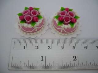Set of 6 Pink Round Cake Top Rose Dollhouse Miniatures Food