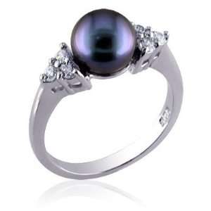 Bling Jewelry Sterling Silver CZ Gray Cultured Pearl Dress Ring 6