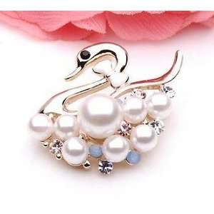  and Pearl Lihgt Blue and White Rhinestone Crystal Brooch Breast Pin 