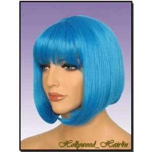  Hollywood_Hair4u   Light Blue Bob Wig with Bangs Kanekalon 