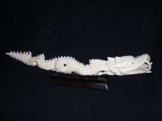   Fine Hand Carved OX Bone Dragon statue sculpture faux Ivory BIN  