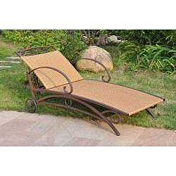 BROWN WICKER STEEL FRAME OUTDOOR CHAISE LOUNGER CHAIR  