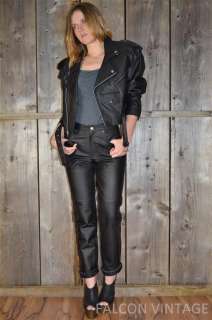   Black Leather High Waist Skinny Slim Cigarette Biker Pants Chic Size 6