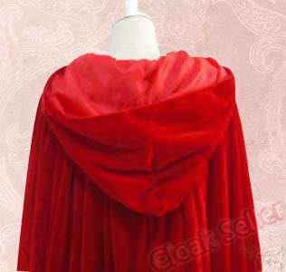 Velvet Red Hooded Cloak Cape Shawl LARP Wicca Wedding  