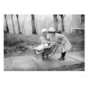  Girls Playing with Doll in a Carriage Photograph   New 