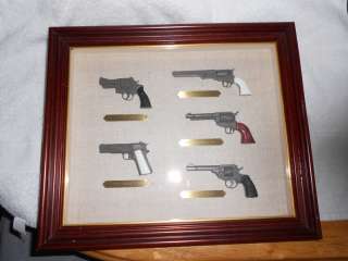   VINTAGE MINIATURE GUN COLLECTION FRAMED AND LABELED 1960S COLLECTIBLE