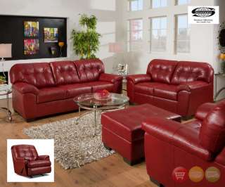 Soho Red Bonded Leather Sofa & Love Seat Contemporary Living Room Set 