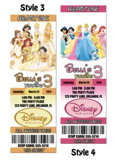 Disney Princess Custom Birthday Party Invitation Ticket  
