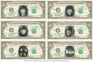 Beatles Dollar Bill Set   Includes 6 Dollars  