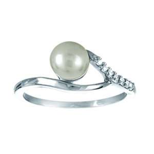  14k White Gold Cultured Pearl Diamond Ring (6.5 mm 