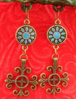   Gold Celtic Cross Blue Earrings Handmade Jewelry New Accessories Women