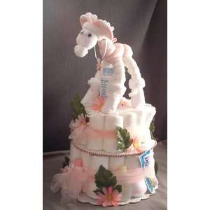   Pink Giraffe Baby Shower Gift Diaper Cake Centerpiece 