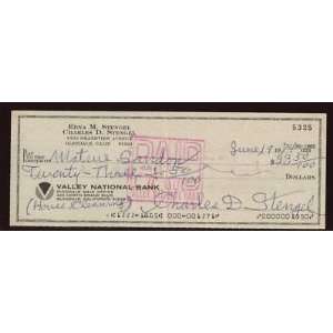  1974 Charles Casey Stengel Signed Personal Check   MLB Cut 