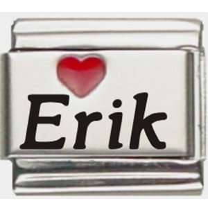 Erik Red Heart Laser Name Italian Charm Link
