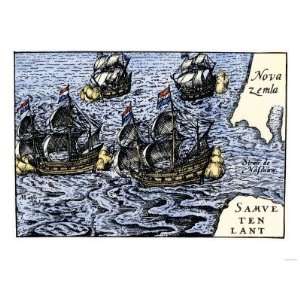 Dutch Ships of Henry Hudsons Time Near Novaya Zemlya, Early 1600s 