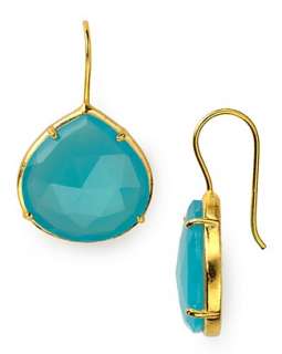 Coralia Leets 20mm Prong Pale Blue Chalcedony and Gold Earrings 