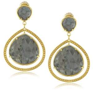   Riviera Double Stone Labrador Stone Gold Frame Post Earring: Jewelry