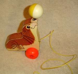 Vintage Fisher Price Seal w/Ball Wood Pull Toy #694  