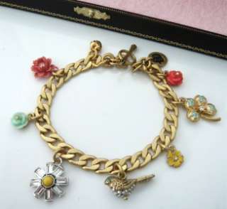 Auth Juicy Couture Lovebird Four Leaf Clover Charm Bracelet New with 