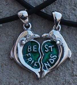 Best Friend Dolphin Heart Pewter Pendant w 2 necklace  