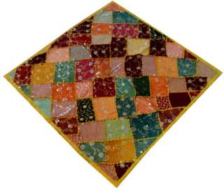 CRAZY QUILT BEADED SARI TAPESTRY HANGING TABLE THROW 40  