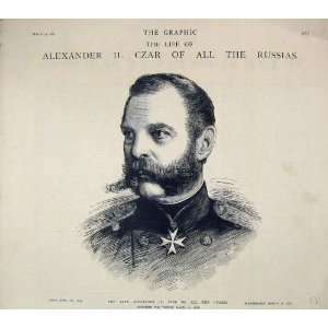  1881 Portrait Late Alexander Czar Russias Antique Print 