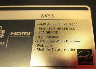 GATEWAY NV53 500GB HDD laptop notebook computer HDMI 15.6 HI DEF 4GB 