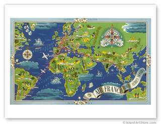 Vintage AVIATION Airline Travel Poster World Map Global  