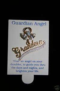 GRANDMA Austrian Crystal Rhinestone Guardian Angel Pin  