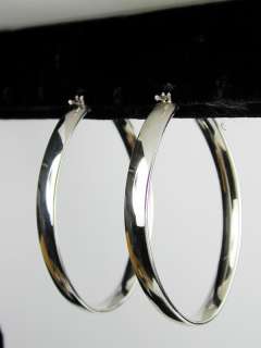 14k Solid White Gold Large Oval Hoops  