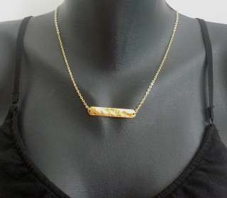 24K GP Gold hammered Bar Pendant Necklace perfect xmas gift for her 