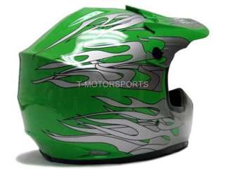 Youth Green Flame Dirt Bike ATV Motocross Helmet MX ~S  