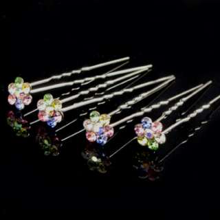   FREE SHIPPING 4 bridal flower rhinestone crystal Hair Pin fork bridal