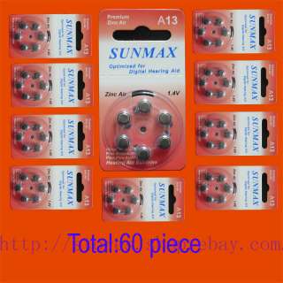 60PCS SUNMAX A13 1.4V,HEARING AID BATTERIES SHIP by air mail