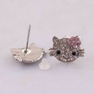  Crystal Hello*Kitty Stud Earrings Pink Cartoon Earbob Jewelry  